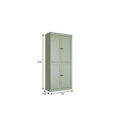 72" Sage Solid Wood Four Door Two Drawer Pantry Or Storage Closet