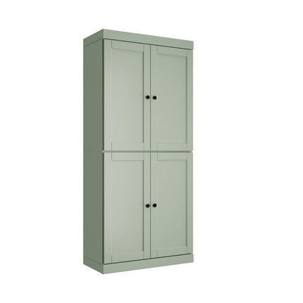 72" Sage Solid Wood Four Door Two Drawer Pantry Or Storage Closet