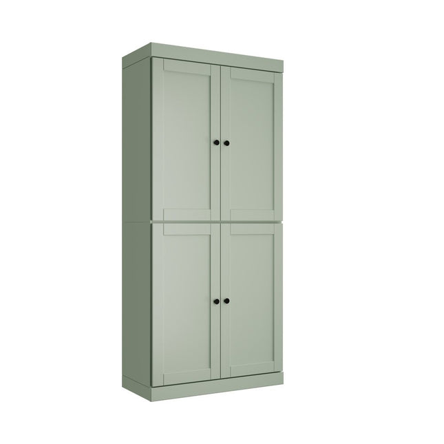 72" Sage Solid Wood Four Door Two Drawer Pantry Or Storage Closet