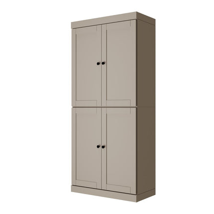 72" Beige Solid Wood Four Door Two Drawer Pantry Or Storage Closet