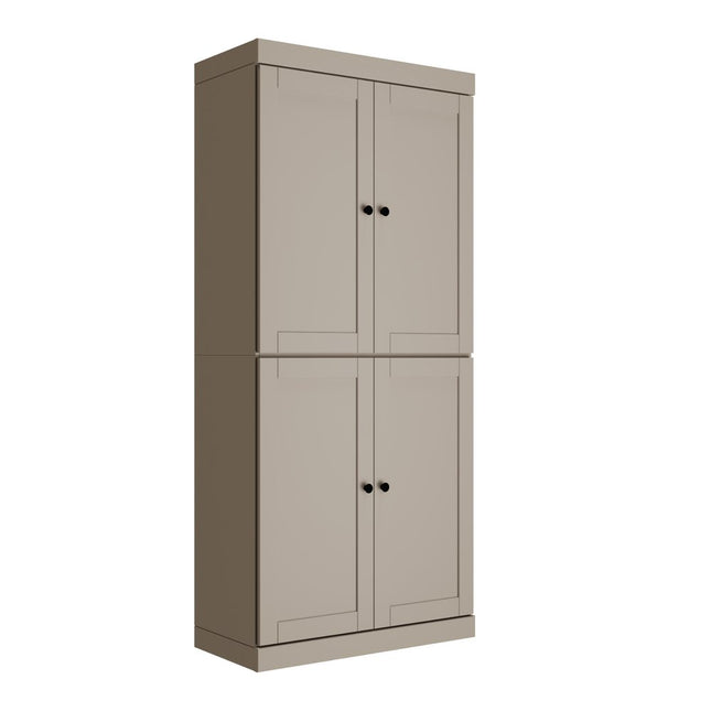 72" Beige Solid Wood Four Door Two Drawer Pantry Or Storage Closet
