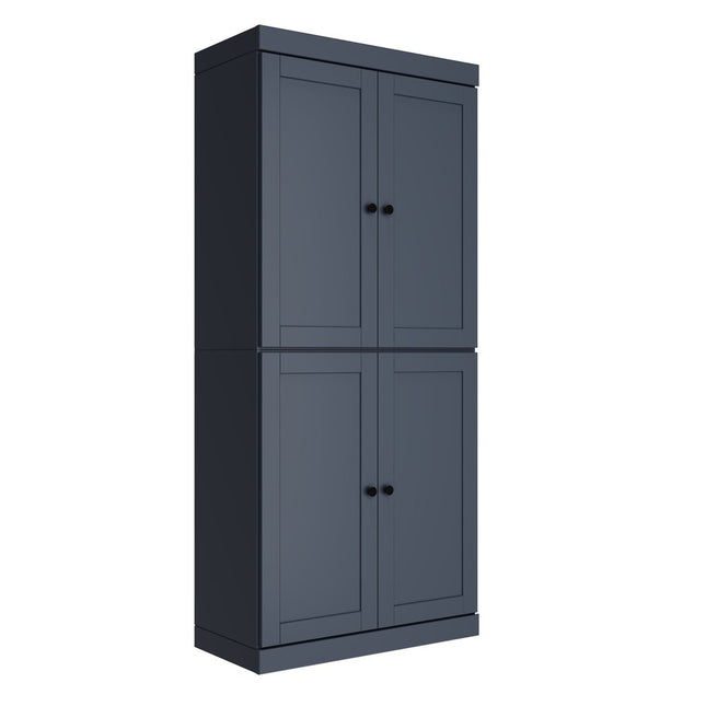 72" French Blue Solid Wood Four Door Two Drawer Pantry Or Storage Closet