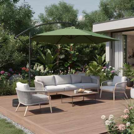 97" Green Polyester Hexagonal Cantilever Patio Umbrella with Stand