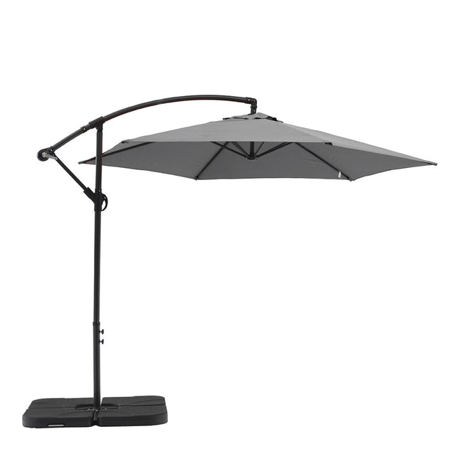 97" Gray Polyester Hexagonal Cantilever Patio Umbrella with Stand