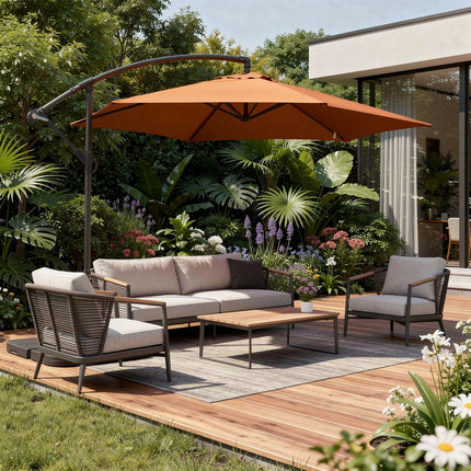 97" Orange Polyester Hexagonal Cantilever Patio Umbrella with Stand