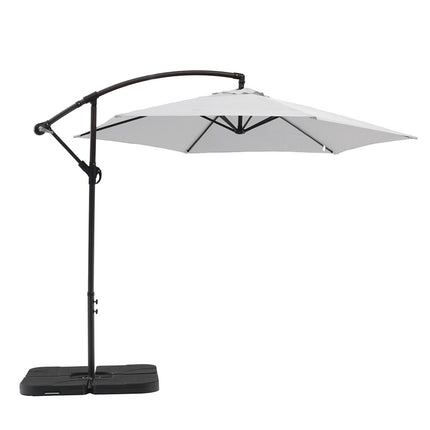 97" White Polyester Hexagonal Cantilever Patio Umbrella with Stand