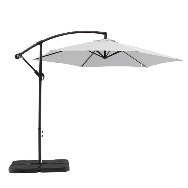 97" White Polyester Hexagonal Cantilever Patio Umbrella with Stand