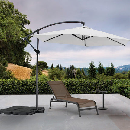 97" White Polyester Hexagonal Cantilever Patio Umbrella with Stand