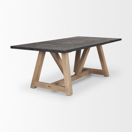 96" Black and Brown Solid Wood Double Pedestal Base Dining Table