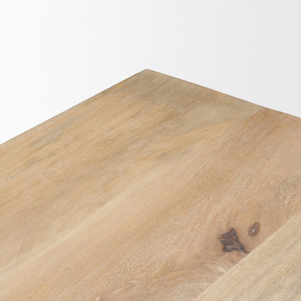 94" Beige Solid Wood and Marble Trestle Base Dining Table