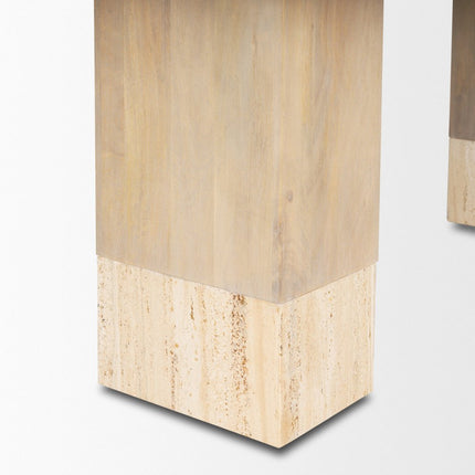 94" Beige Solid Wood and Marble Trestle Base Dining Table
