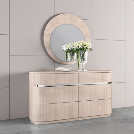 39" Beige Wood Round Wall Mounted And Dresser Mount Framed Dresser Mirror