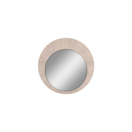 39" Beige Wood Round Wall Mounted And Dresser Mount Framed Dresser Mirror