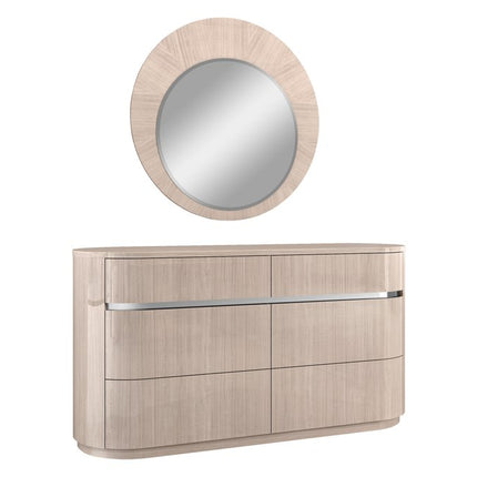 39" Beige Wood Round Wall Mounted And Dresser Mount Framed Dresser Mirror