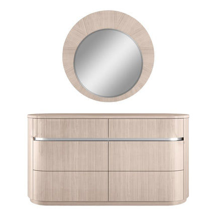 39" Beige Wood Round Wall Mounted And Dresser Mount Framed Dresser Mirror