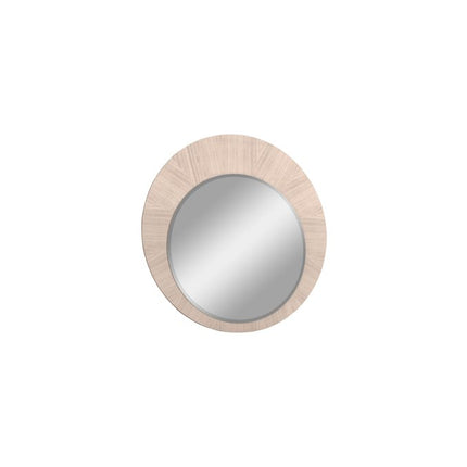 39" Beige Wood Round Wall Mounted And Dresser Mount Framed Dresser Mirror