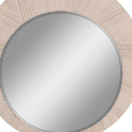 39" Beige Wood Round Wall Mounted And Dresser Mount Framed Dresser Mirror