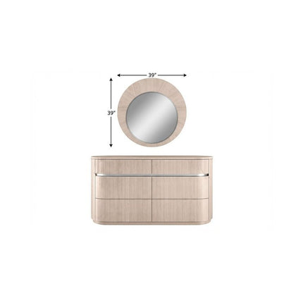 39" Beige Wood Round Wall Mounted And Dresser Mount Framed Dresser Mirror
