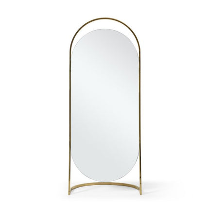 82" Gold Steel Oval Freestanding Framed Accent Mirror