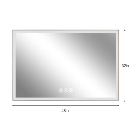 32" Silver Aluminum Lighted Framed Bathroom Vanity Mirror