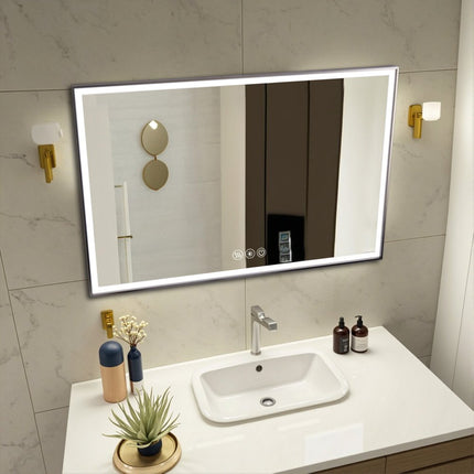 32" Silver Aluminum Lighted Framed Bathroom Vanity Mirror