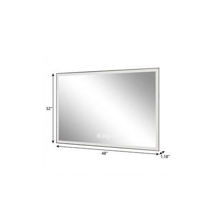32" Silver Aluminum Lighted Framed Bathroom Vanity Mirror
