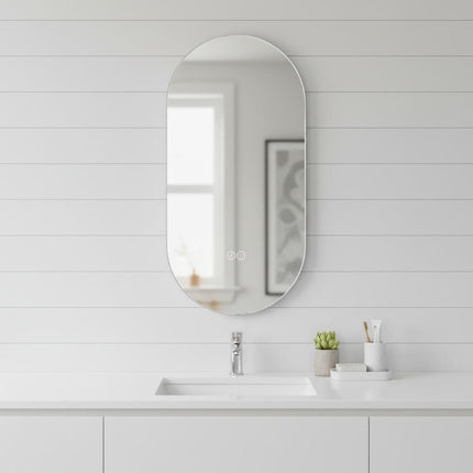 24" Silver Oval Lighted Frameless Bathroom Vanity Mirror