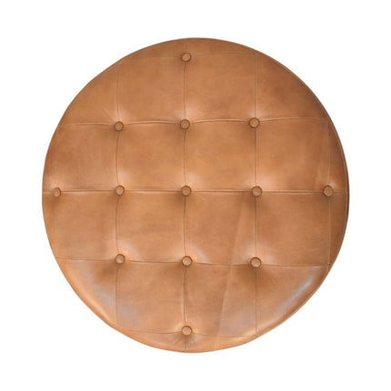 32" Brown Leather Round Footstool