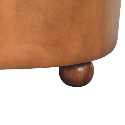 32" Brown Leather Round Footstool