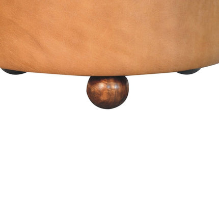 32" Brown Leather Round Footstool