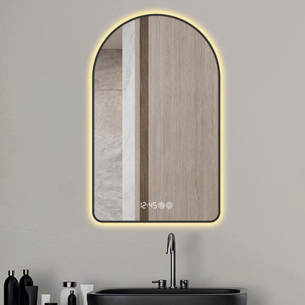 48" Black Aluminum Arch Lighted Framed Bathroom Vanity Mirror