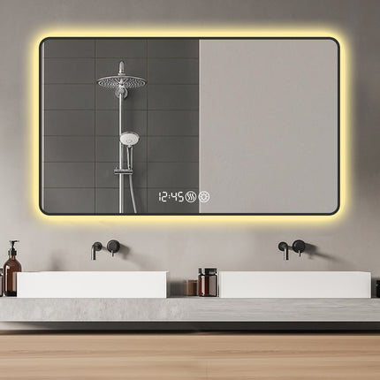 32" Black Aluminum Lighted Framed Bathroom Vanity Mirror