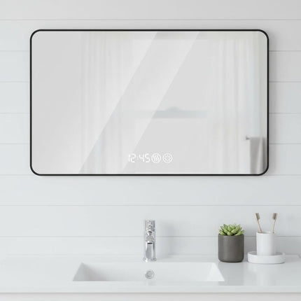 32" Black Aluminum Lighted Framed Bathroom Vanity Mirror