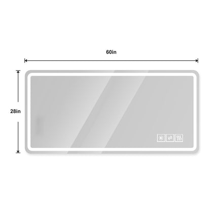28" Silver Lighted Frameless Bathroom Vanity Mirror