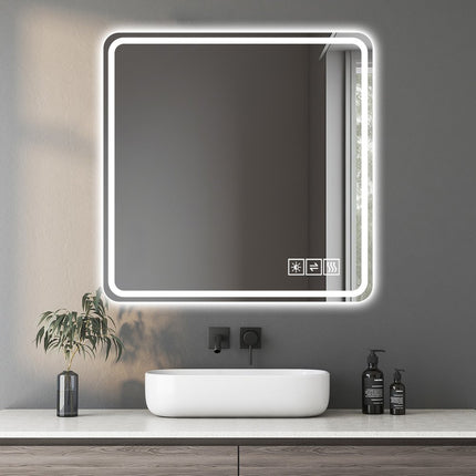 36" Silver Square Lighted Frameless Bathroom Vanity Mirror
