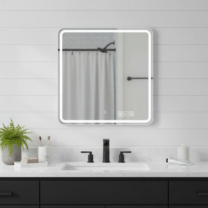 36" Silver Square Lighted Frameless Bathroom Vanity Mirror