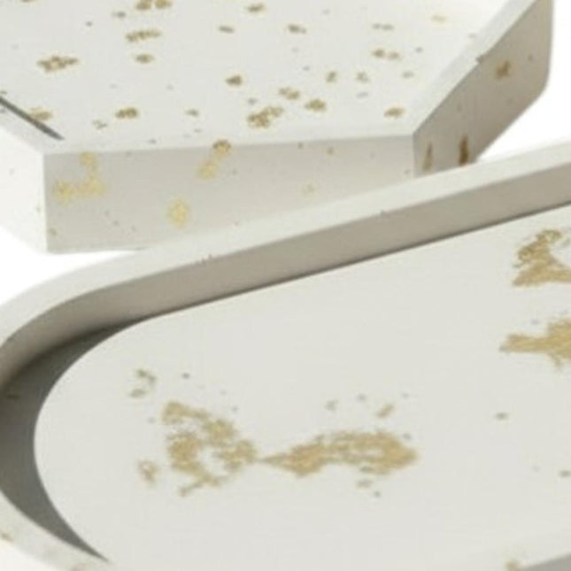 Set of Three Gold And White Resin Handmade Trinket Trays