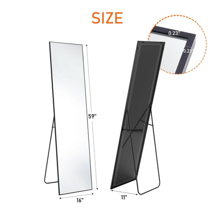 59" Black Aluminum Freestanding And Wall Mounted Framed Full Length Mirror