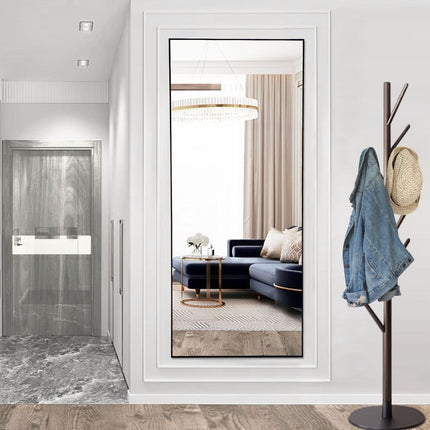 64" Black Aluminum Freestanding And Wall Mounted Framed Full Length Mirror