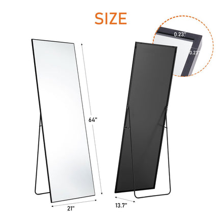 64" Black Aluminum Freestanding And Wall Mounted Framed Full Length Mirror