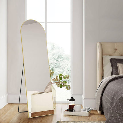 64" Gold Aluminum Arch Freestanding And Wall Mounted Framed Full Length Mirror