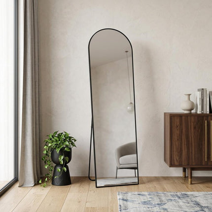 56" Black Aluminum Arch Freestanding And Wall Mounted Framed Full Length Mirror