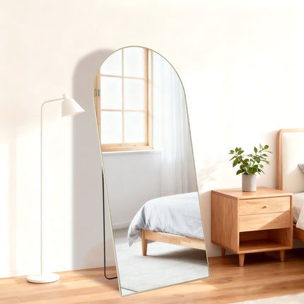 55" Gold Aluminum Arch Freestanding And Wall Mounted Framed Full Length Mirror