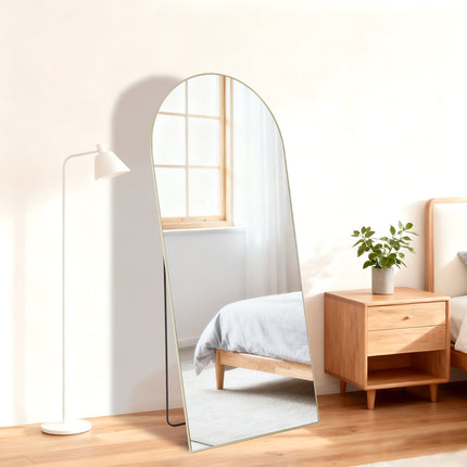 57" Gold Aluminum Arch Freestanding And Wall Mounted Framed Full Length Mirror