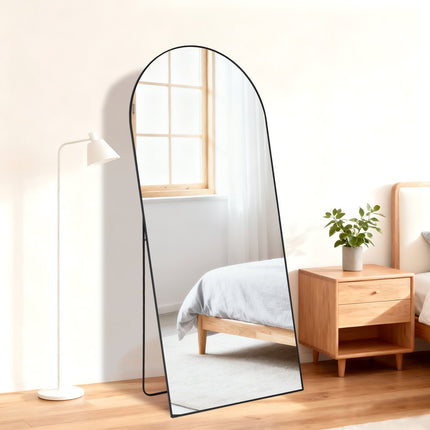 64" Black Aluminum Arch Freestanding And Wall Mounted Framed Full Length Mirror