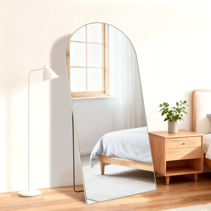 66" Gold Aluminum Arch Freestanding And Wall Mounted Framed Full Length Mirror