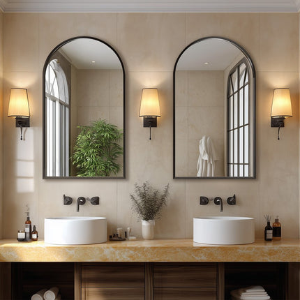35" Black Aluminum Arch Framed Accent Mirror
