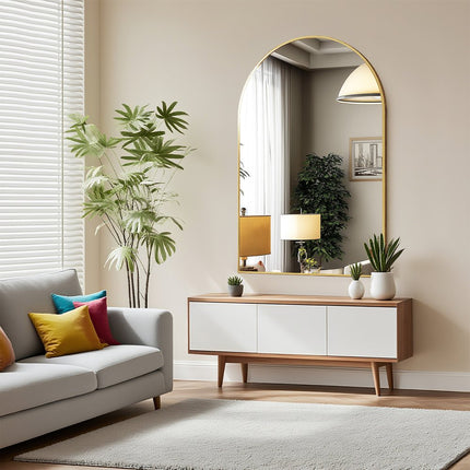 35" Gold Aluminum Arch Framed Accent Mirror