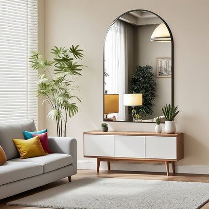 38" Black Aluminum Arch Framed Accent Mirror