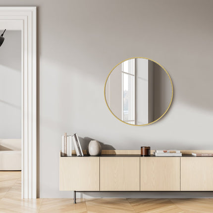 24" Gold Aluminum Round Framed Accent Mirror